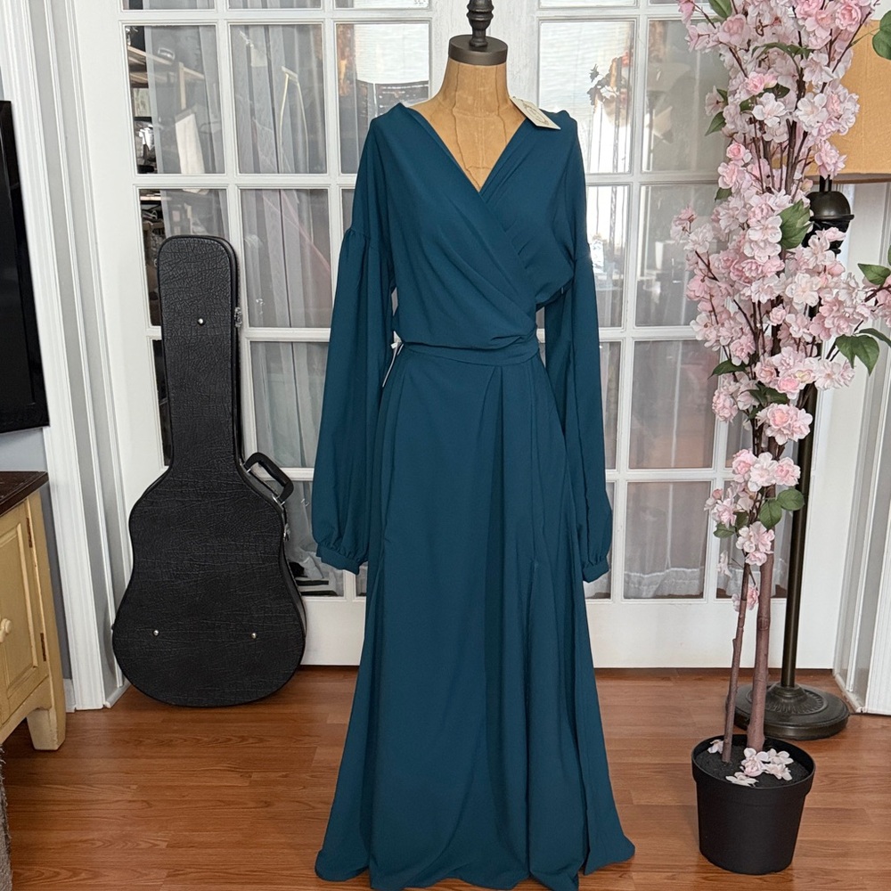 Mia Joy Joyfolie Malin Maxi Dress Sea Blue NWT long sleeve wrap style peacock